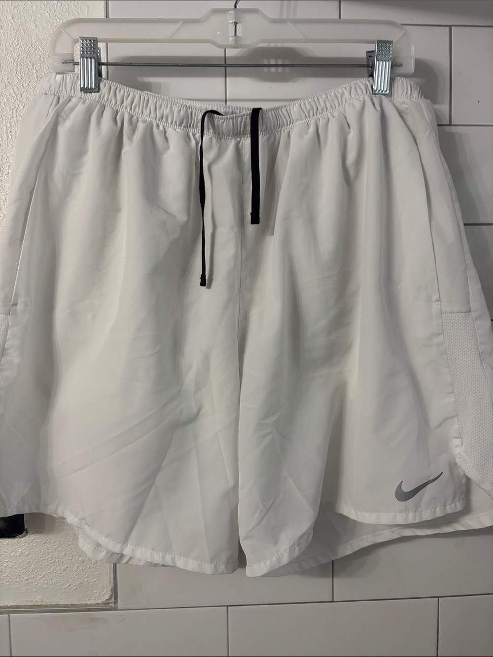 Nike Men’s White Athletic lined Running Shorts with Black Drawstring